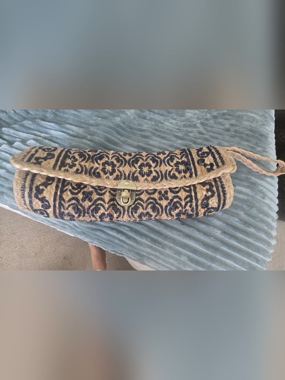 Navy Jute Barrel Bag